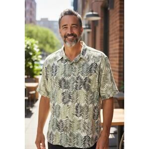 Caribbean Joe Men's Palm Fronds Hawaiian Button Down Shirt Size 2X